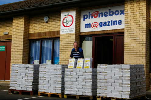 Delivery of Phonebox Magazine to Ron Hall and ready for distribution
